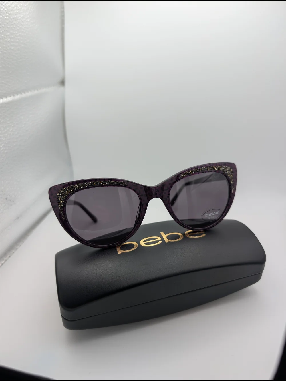 Bebe BB7242 Plum Animal Print Cat Eye Sunglasses NWT with Hard Case